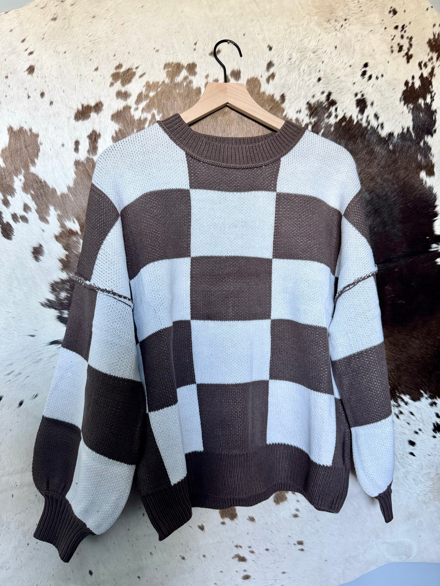 Checkered Bishop Sleeve Sweater