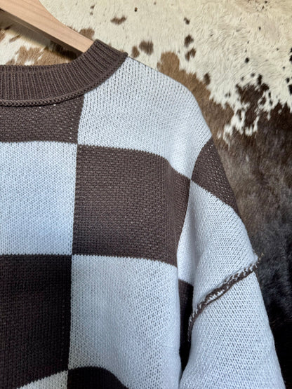 Checkered Bishop Sleeve Sweater