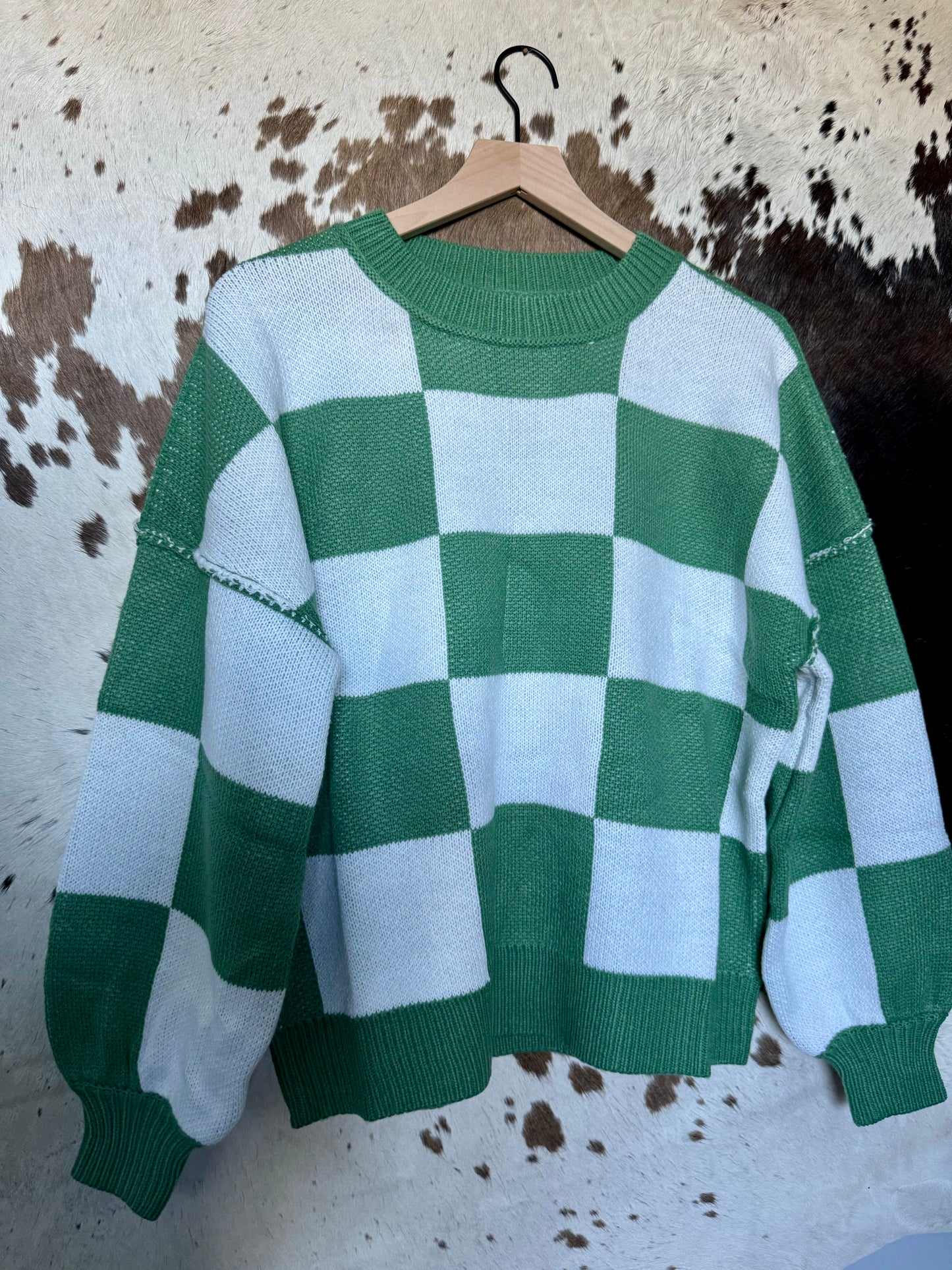 Checkered Bishop Sleeve Sweater